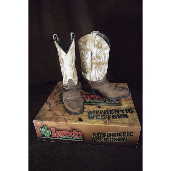 Laredo Women's Authentic Western Sand White Leather Cowboy Boots 51091 Myra 7M - Picture 1 of 15